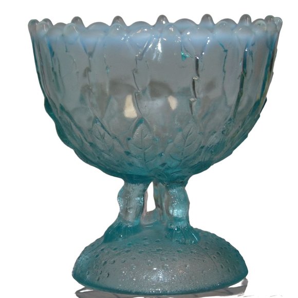 Hilltop Vines Round Compote Blue Opalescent by NORTHWOOD - Picture 5 of 6